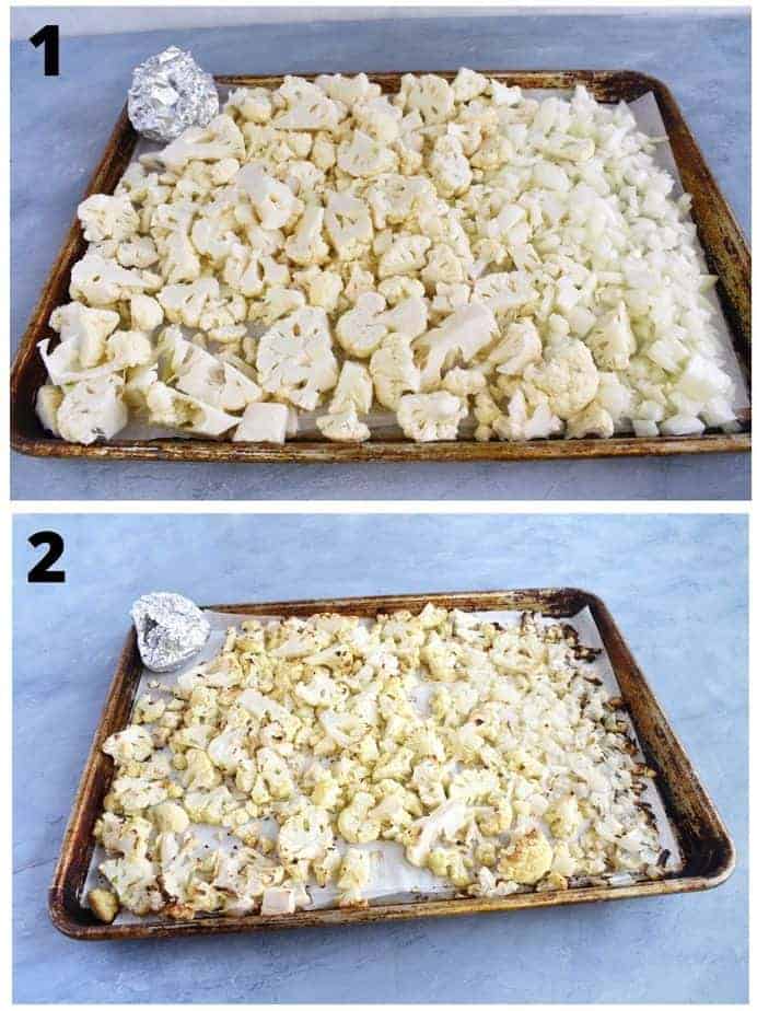 roasted cauliflower on baking sheet