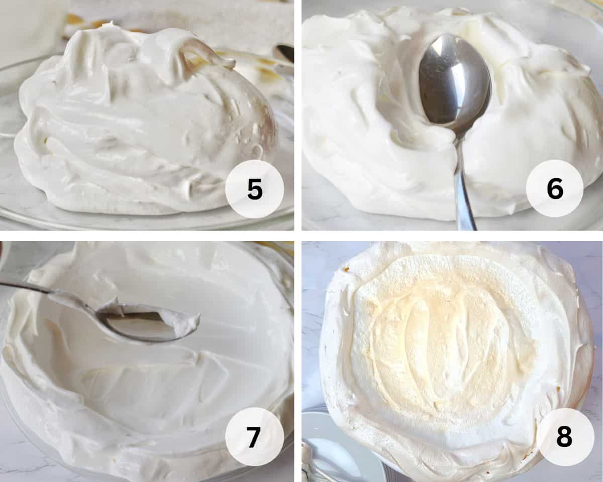 process pictures to make a meringue crust for lemon angel pie.
