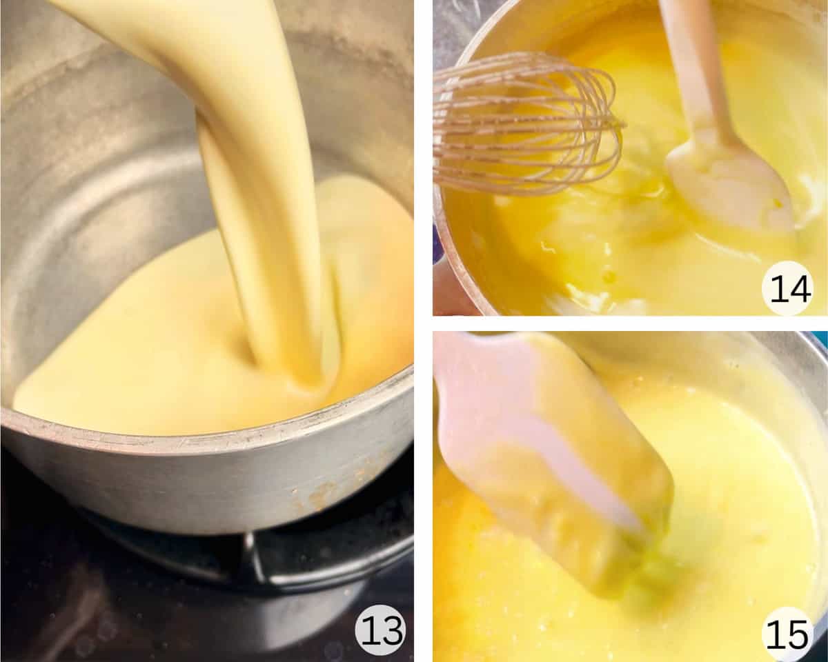 Process pictures making lemon curd and whipped cream.