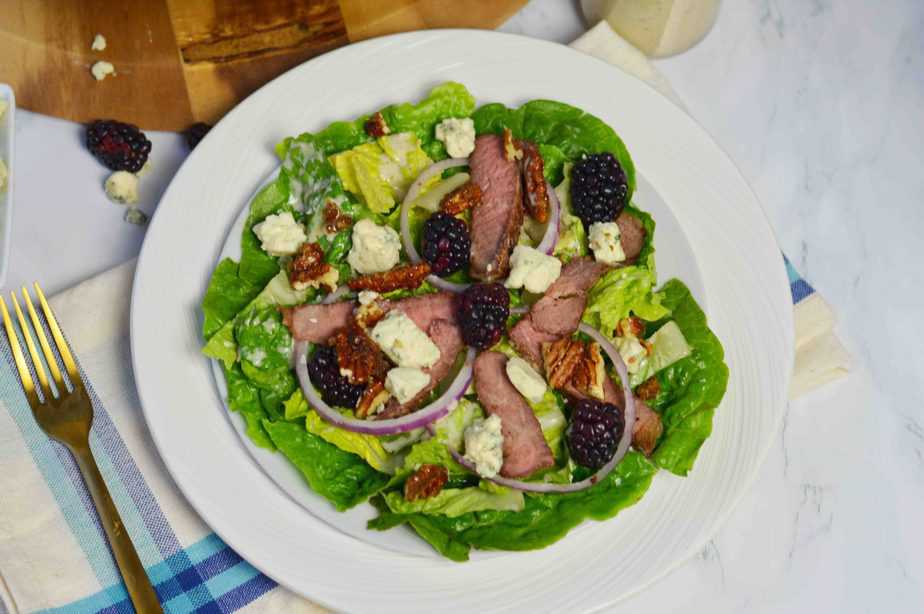 salad plate with one serving of steak salad