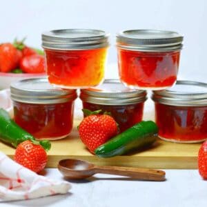 5 jars of red jalapeno strawberry jam