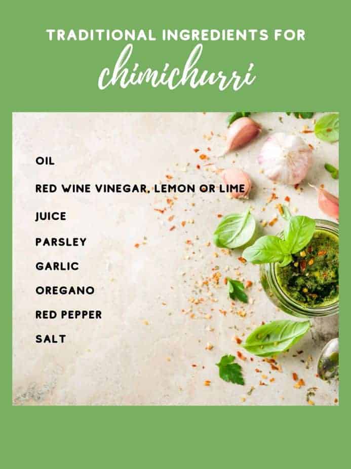 a list of traditional ingredients for Chimichurri sauce