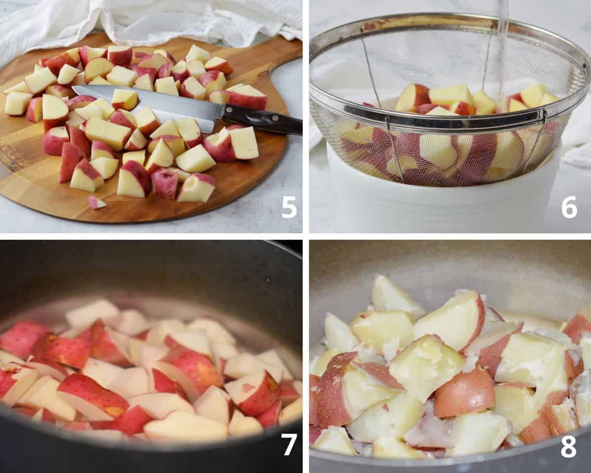 4 steps to cut potatoes for mashed potatoes.