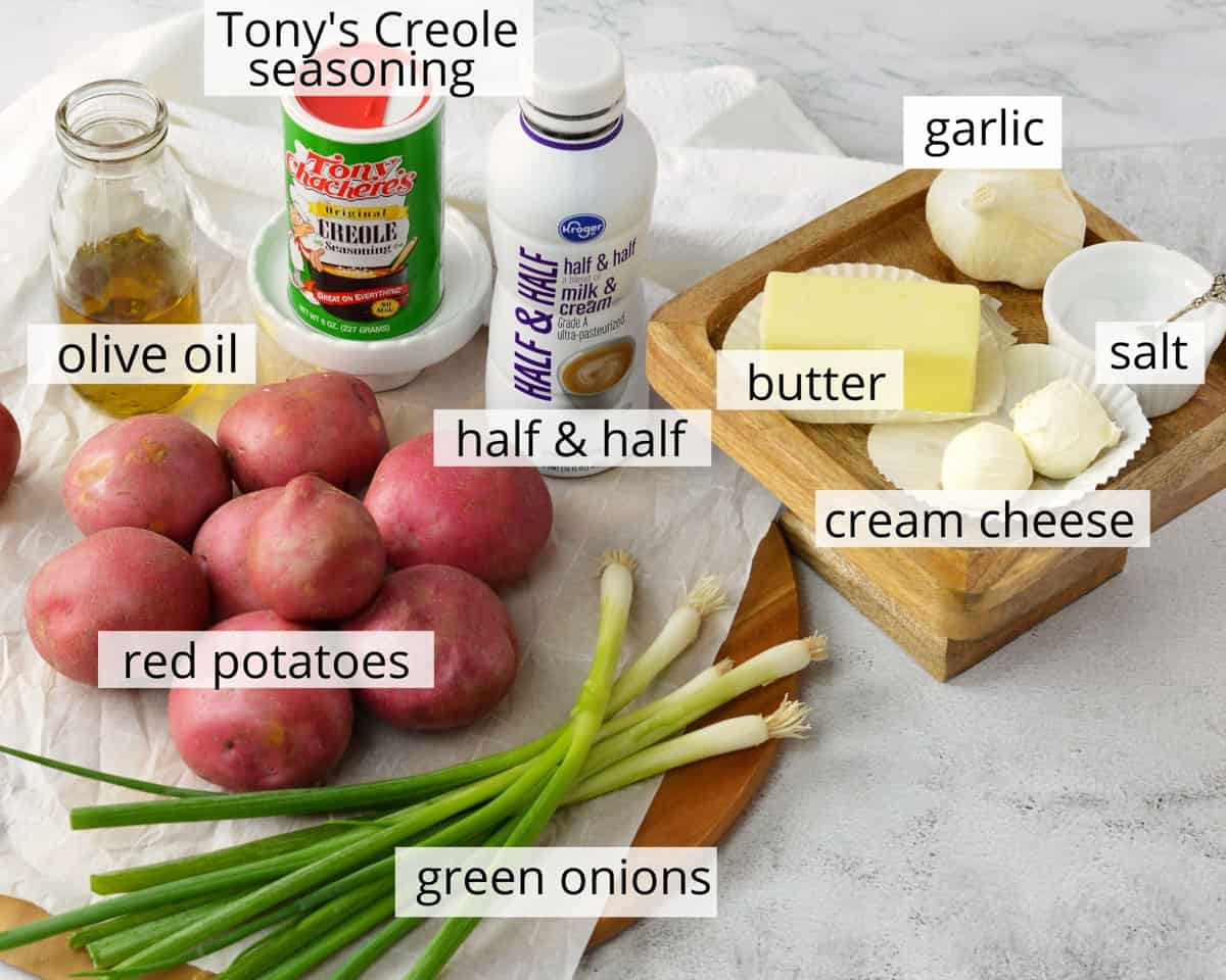 All ingredients for garlic red mashed potatoes.