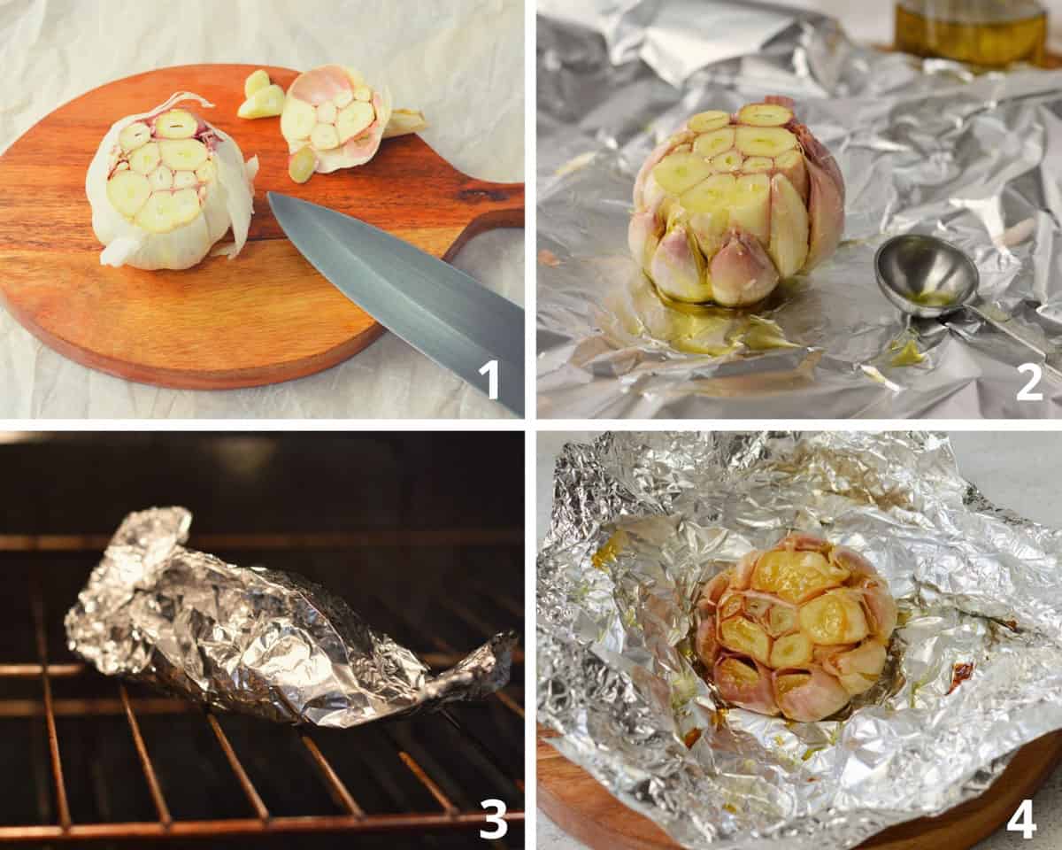 4 steps to roast garlic in the oven.