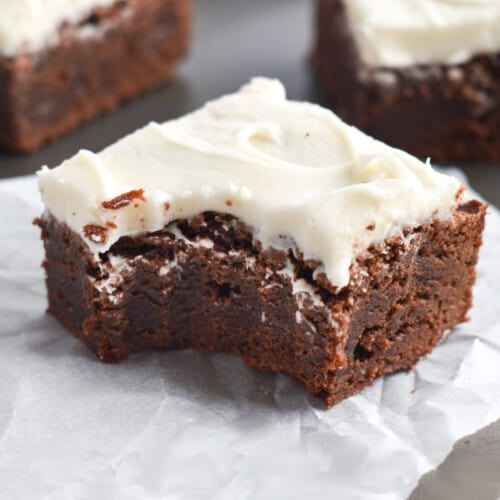 brownie square with bite out of it.