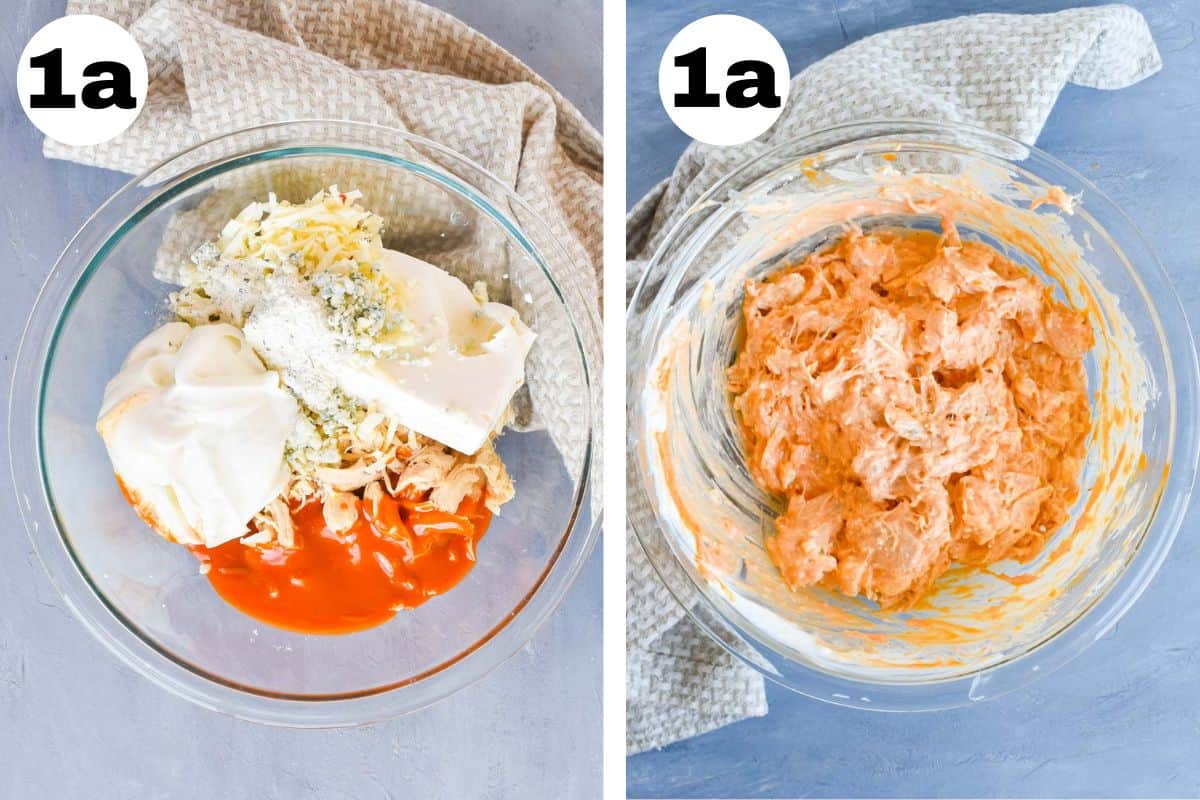 two images showing how to mix ingredients together. 
