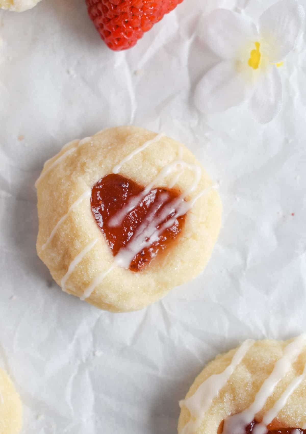 heart shaped strawberry jam cookie.