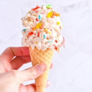hand holding ice cream cone.