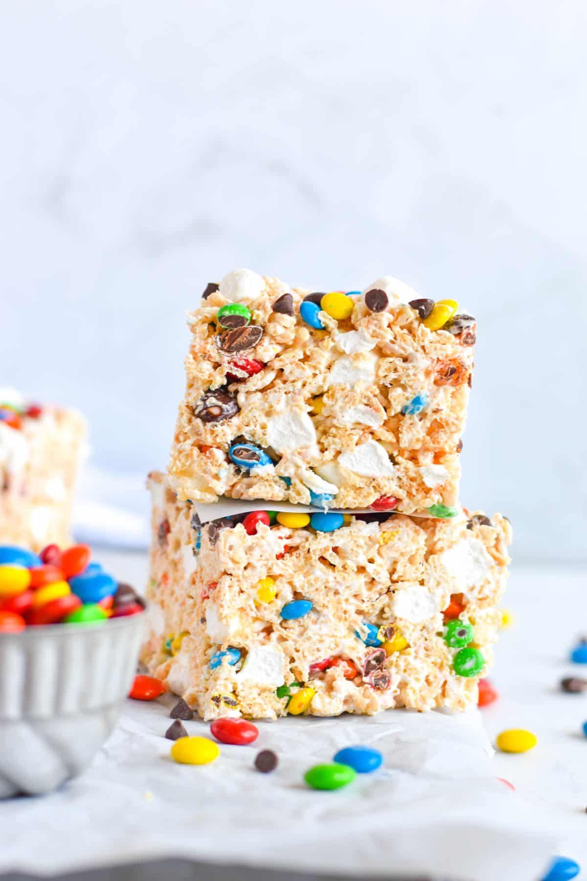 two rice krispie treats stack on top of each other. 
