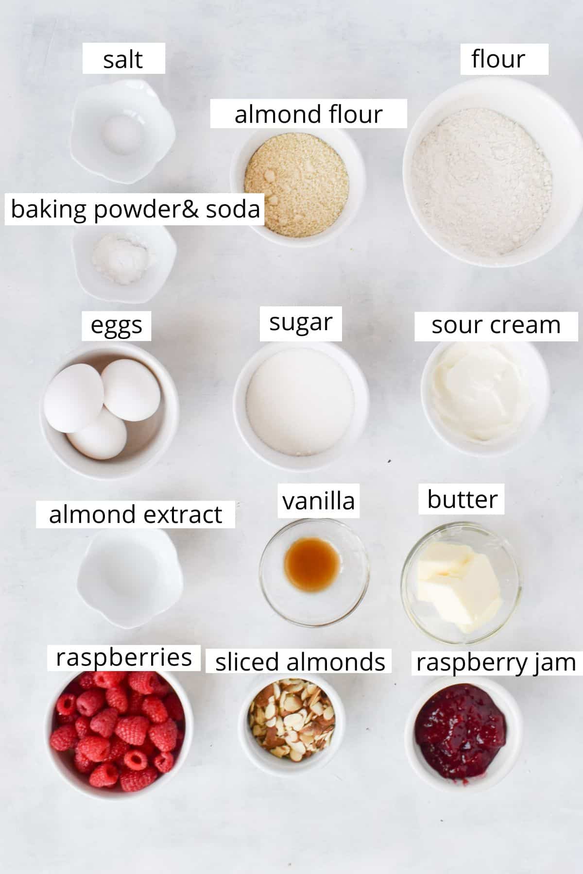 ingredients for cake laid out. 