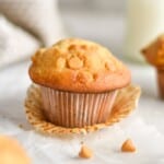 muffin with wrapper coming off.