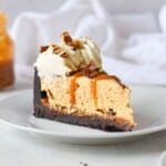 slice of turtle pie on white plate.