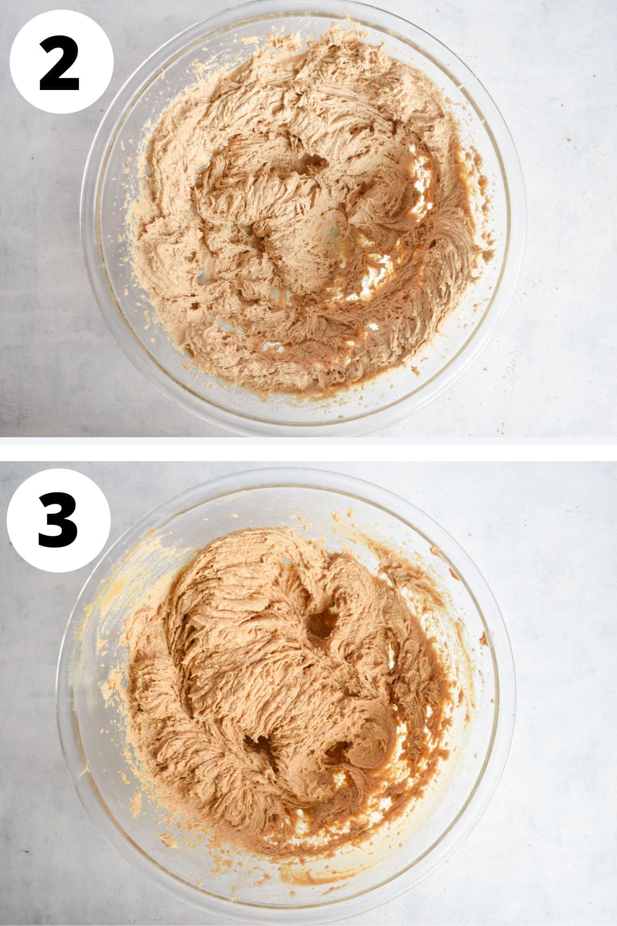 butter, sugars, and peanut butter creamed together.