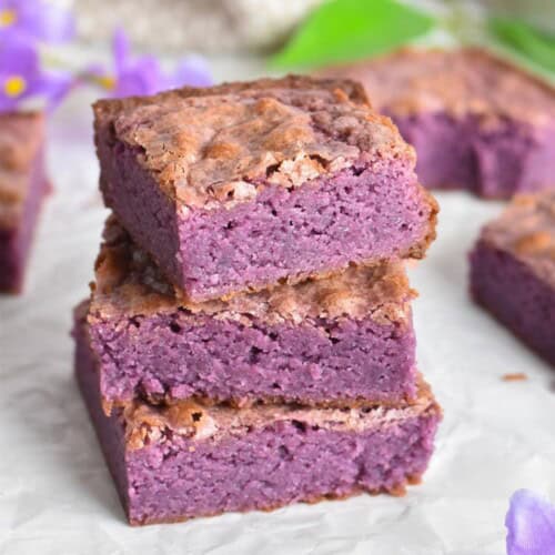 stack of three ube brownies