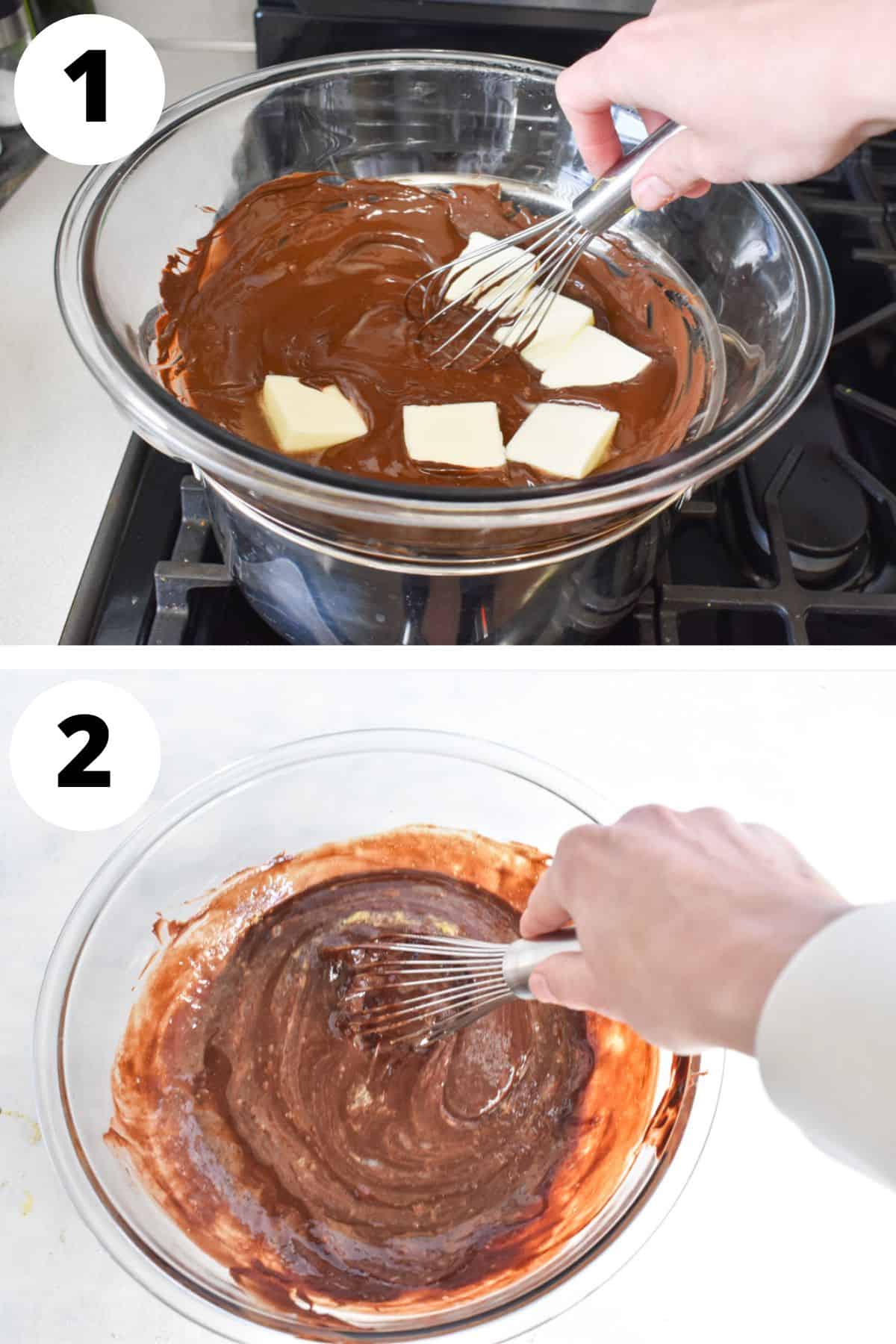 chocolate being melted over double boiler.