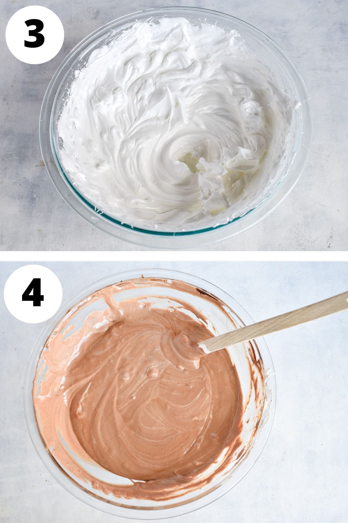 egg whites being folded into batter.