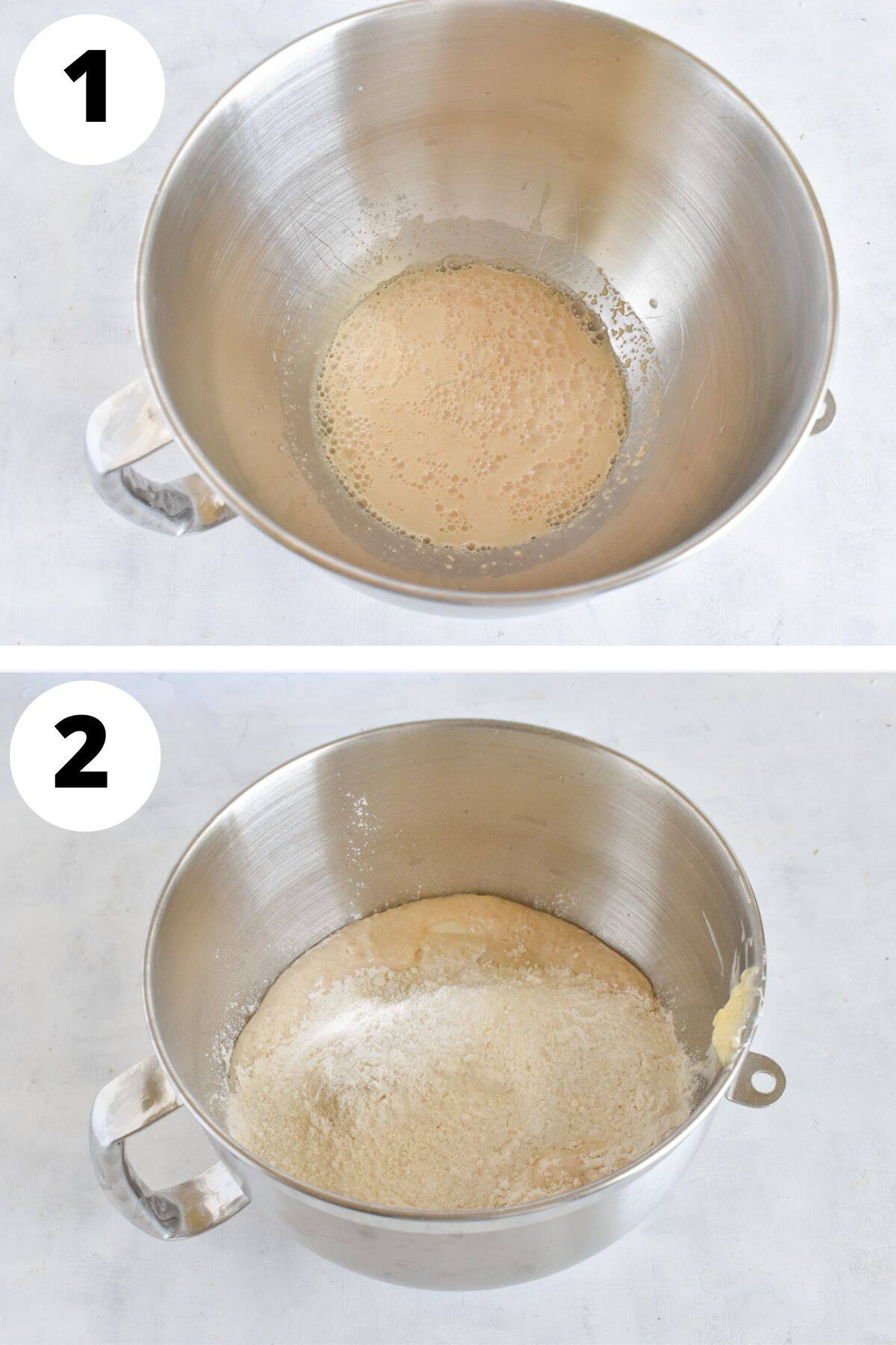 yeast bloomed in mixing bowl.
