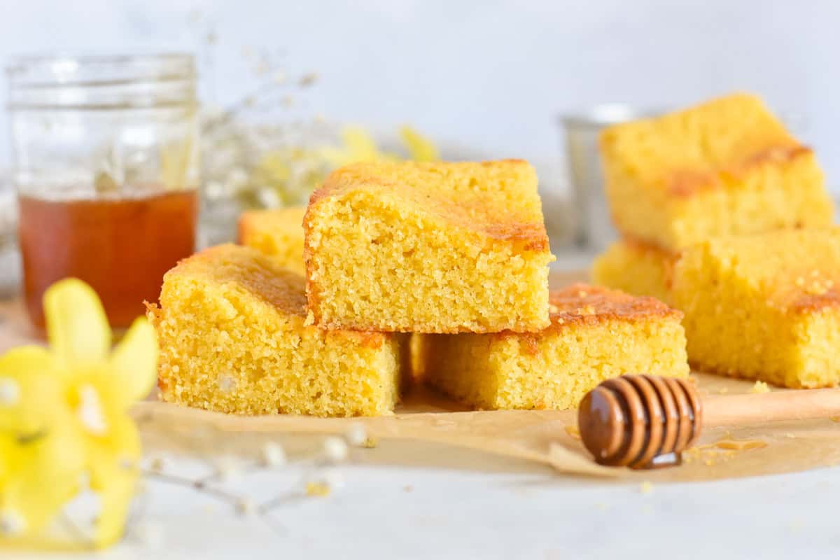 cornbread stack on top of each other.