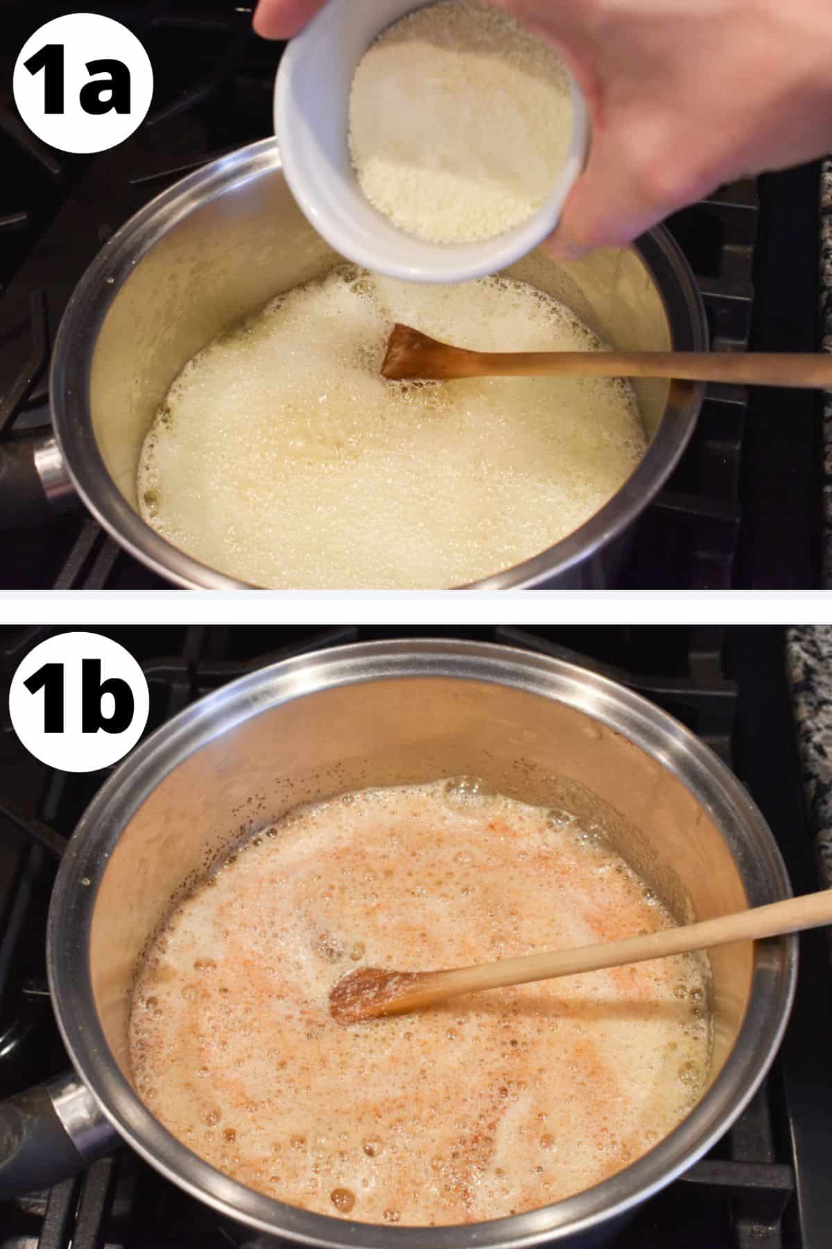 brown butter in saucepan on stove.