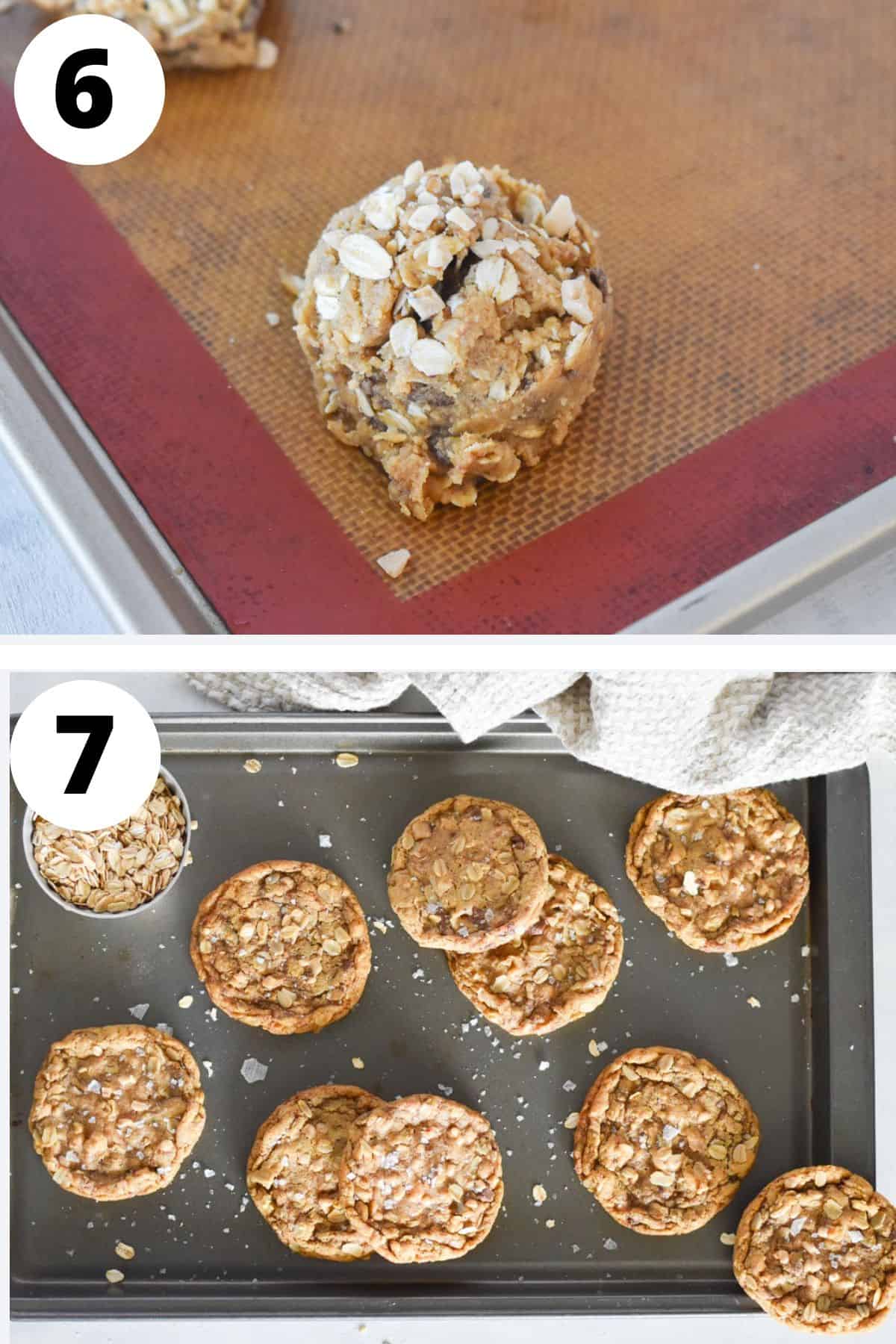 cookie dough ball on baking sheet before being baked.