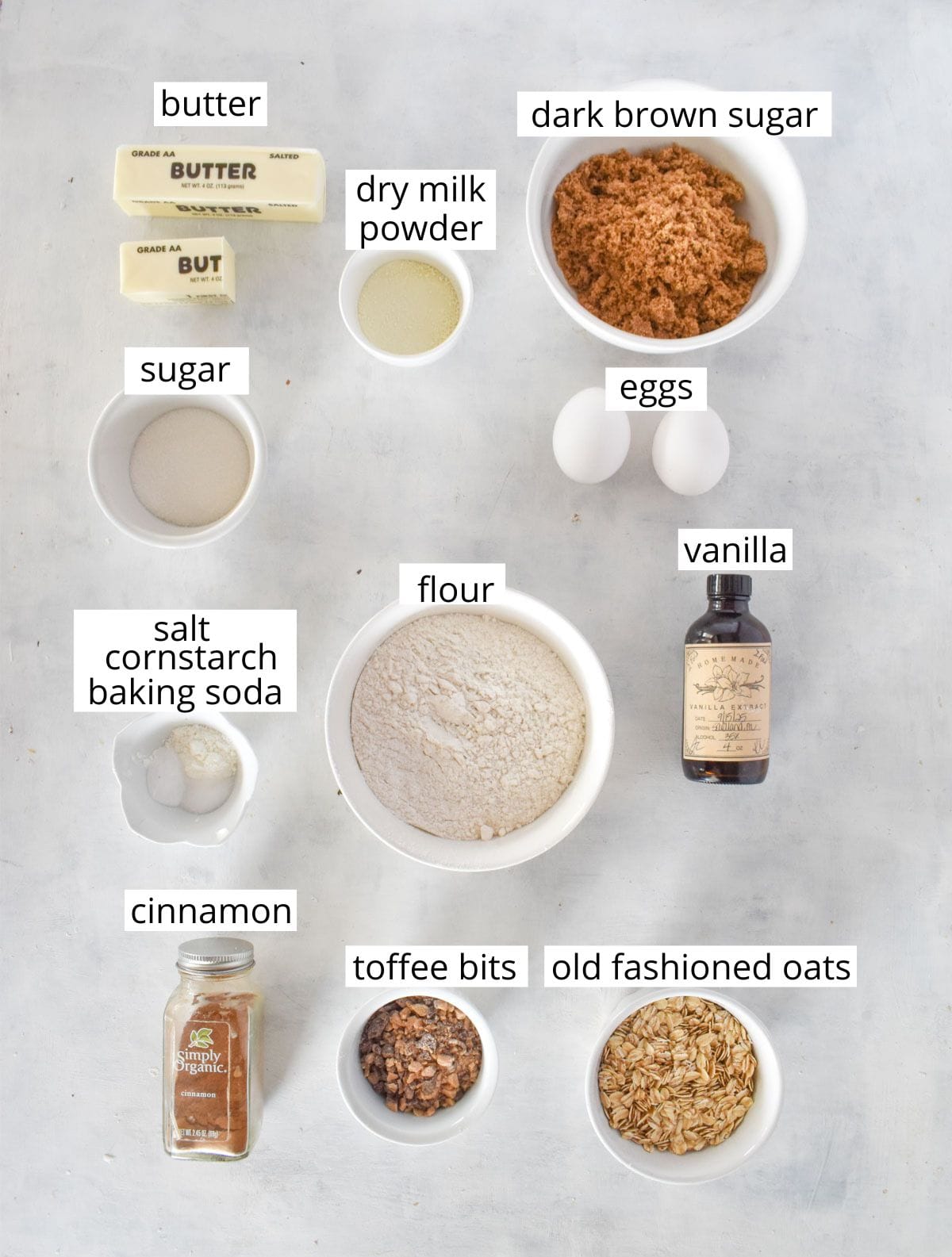 ingredients for recipe laid out and labeled.