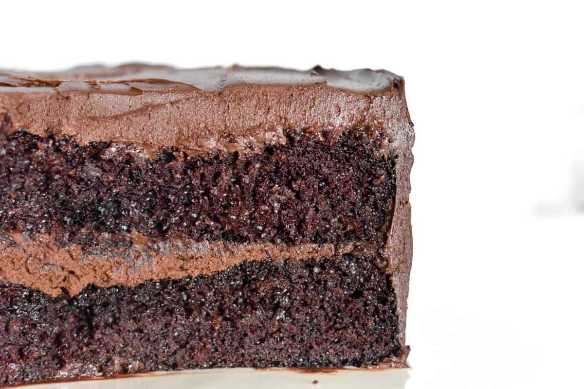 cross section of whole chocolate cake.